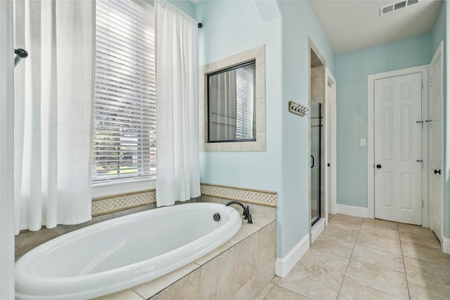 bathroom with plus walk in shower