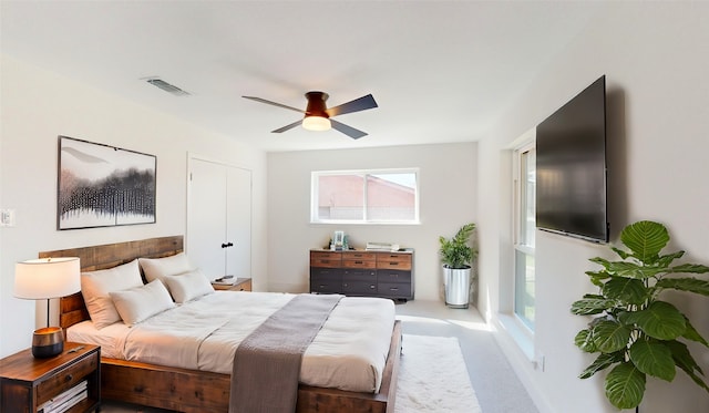 bedroom with carpet and ceiling fan