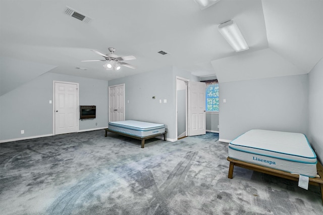 bedroom featuring carpet flooring and ceiling fan