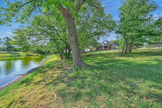 view of yard with a water view