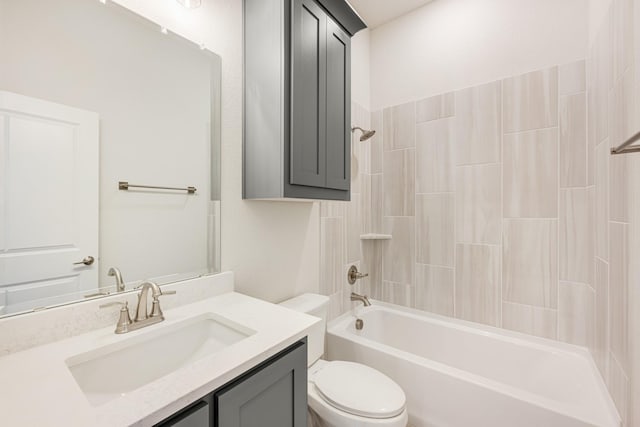 full bathroom featuring shower / tub combination, vanity, and toilet