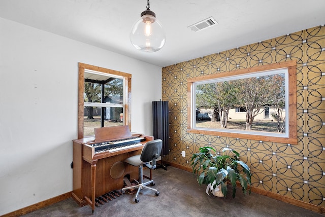 view of carpeted office space