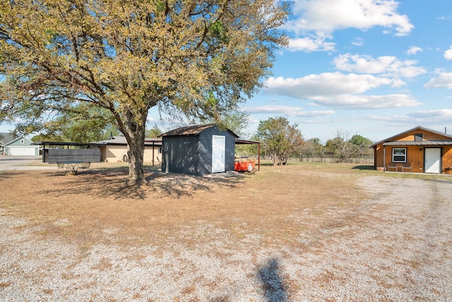 view of yard with a shed