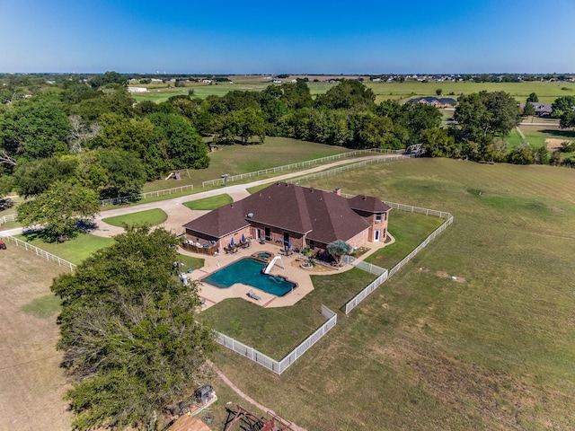 birds eye view of property featuring a rural view