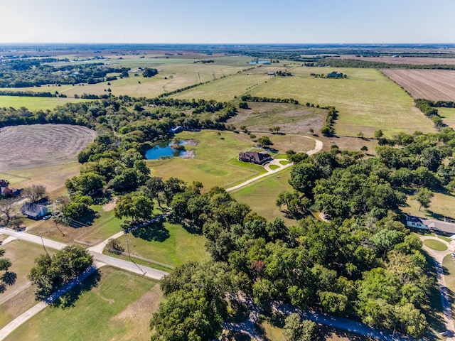 aerial view featuring a water view and a rural view