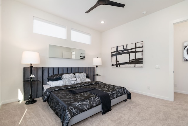 bedroom featuring carpet and ceiling fan