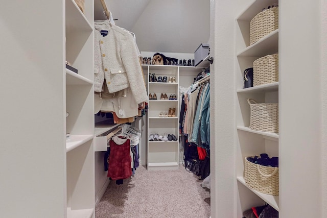 spacious closet featuring light colored carpet