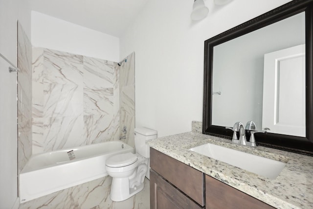 full bathroom featuring bathtub / shower combination, vanity, and toilet