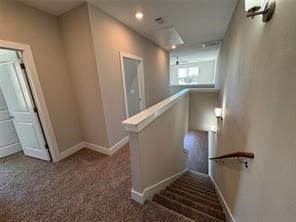 staircase featuring carpet floors