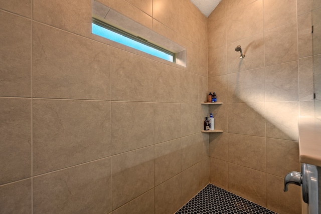 bathroom with a tile shower