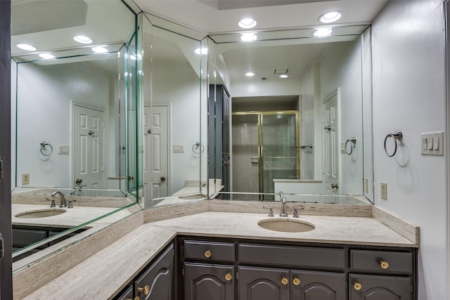 bathroom with vanity and walk in shower