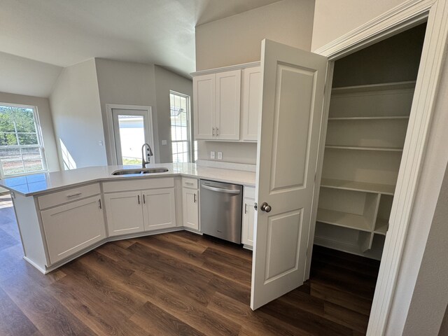 5793 Bunker Way, Blanchard, LA 71107 - kitchen with dark wood-type flooring, white cabinetry, a sink, dishwasher, and a peninsula