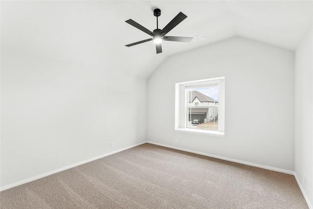 bonus room featuring carpet, vaulted ceiling, and ceiling fan