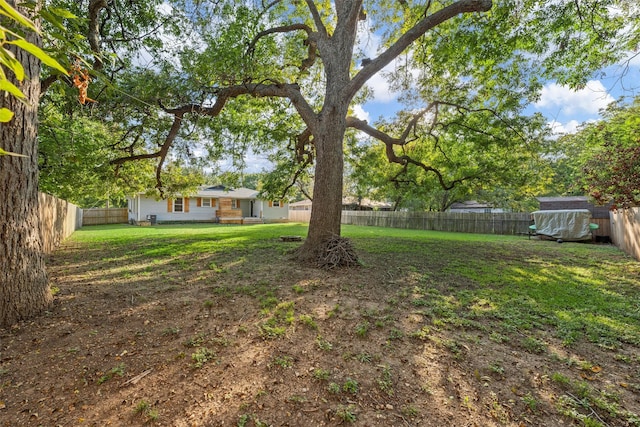 view of yard with a fenced backyard