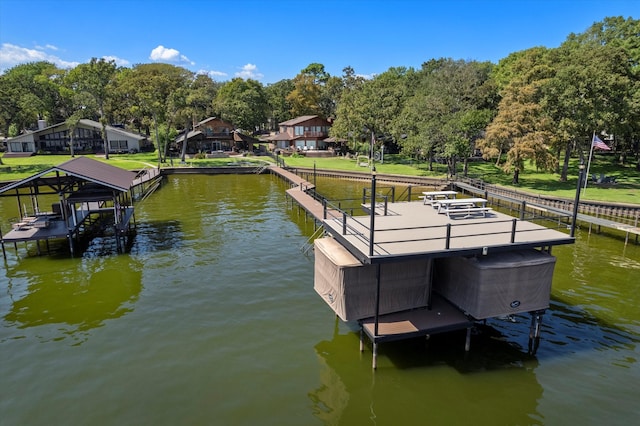 dock area with a water view