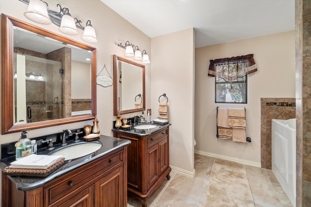 bathroom with vanity, an enclosed shower, and toilet