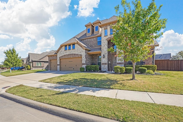 view of front facade with a front yard and a garage