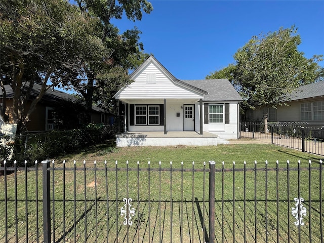 view of front of house with a porch and a front lawn