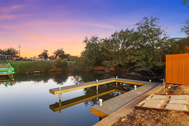 dock area featuring a water view