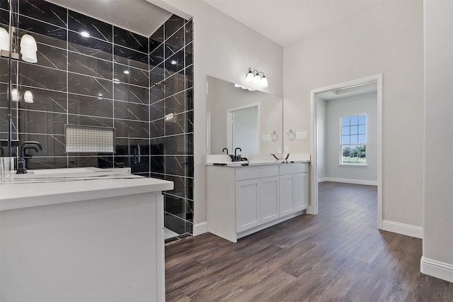 bathroom featuring hardwood / wood-style flooring and vanity