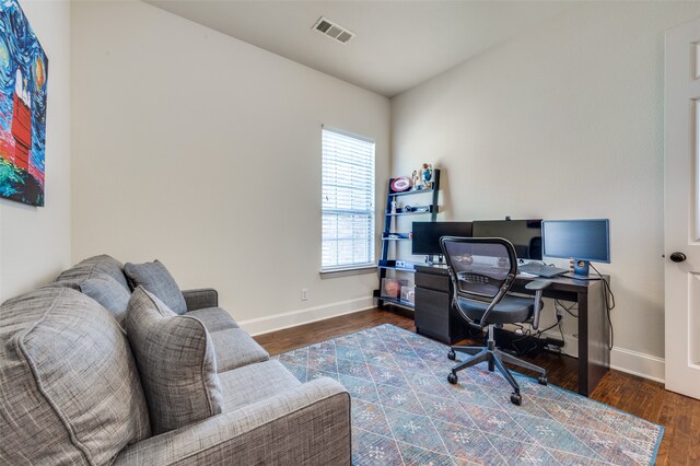 office space featuring dark hardwood / wood-style flooring