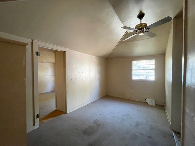 bonus room featuring lofted ceiling and ceiling fan