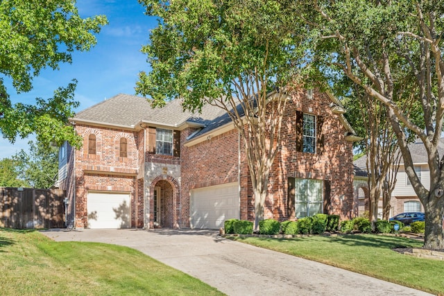 view of front of home featuring a garage and a front lawn