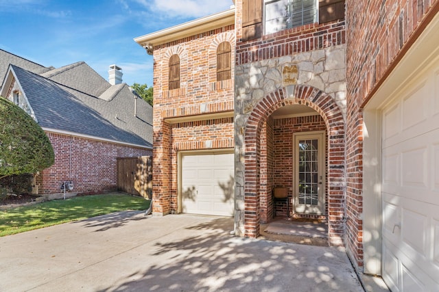 exterior space with a garage