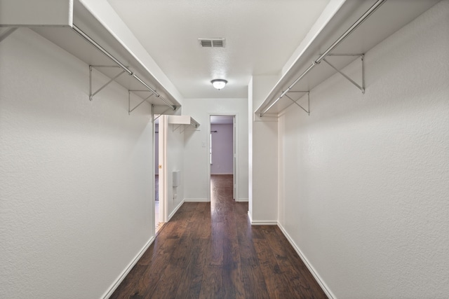 spacious closet featuring dark wood-type flooring