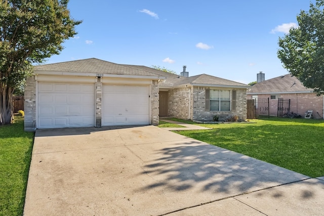 single story home with a front lawn and a garage