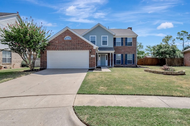 view of front facade featuring a garage and a front lawn