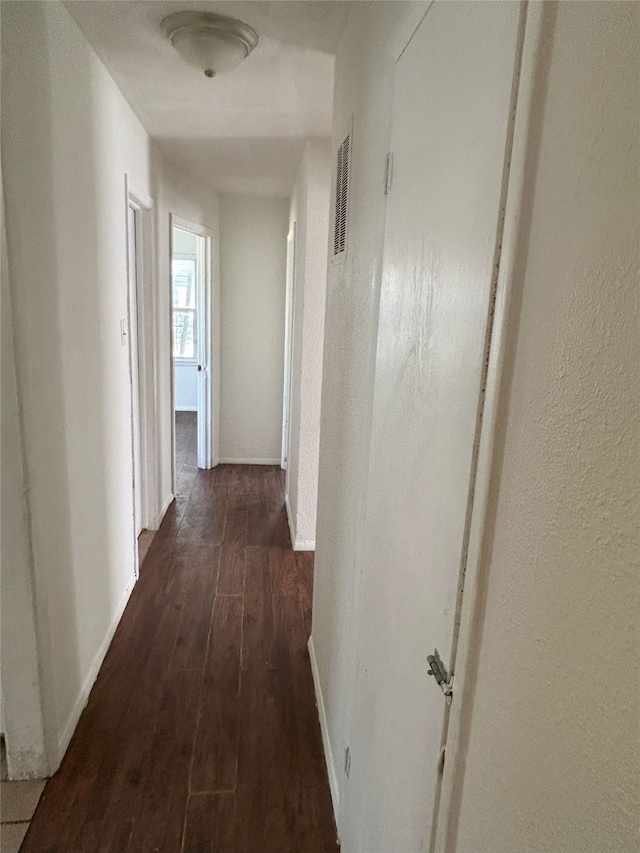 hallway featuring dark wood-type flooring