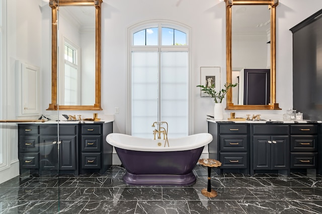 bathroom featuring vanity and a bath