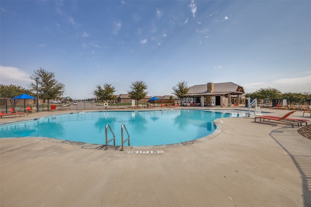 view of swimming pool with a patio