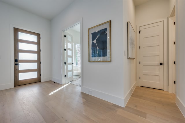 foyer entrance with light hardwood / wood-style flooring