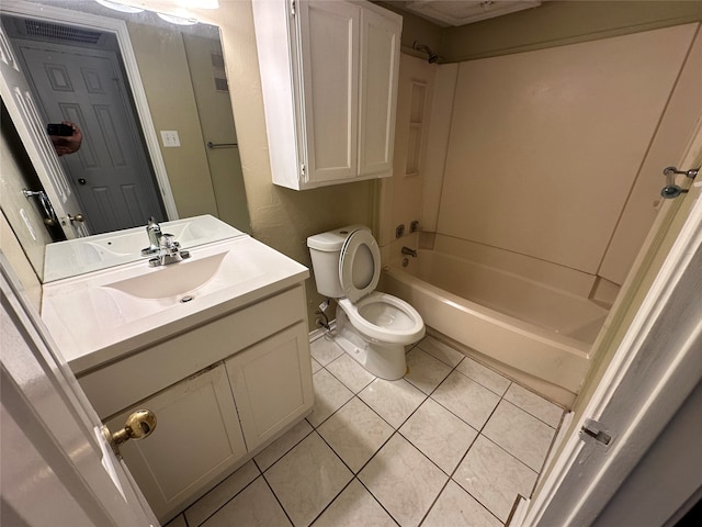 full bathroom with vanity, tile patterned flooring, toilet, and shower / bathtub combination