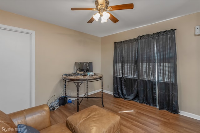 office area featuring ceiling fan and wood-type flooring