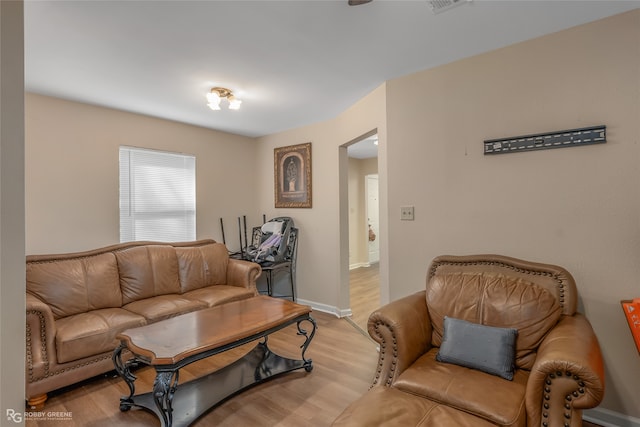 living room featuring light wood-type flooring