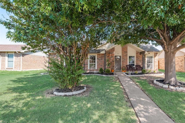 view of front of property with a front lawn