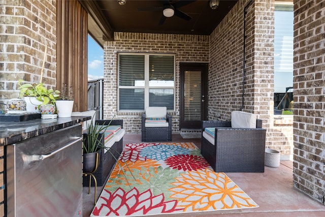 view of patio with an outdoor hangout area and ceiling fan