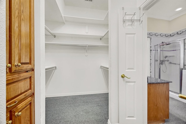 spacious closet featuring carpet flooring