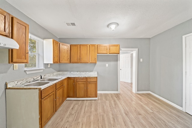 kitchen featuring light hardwood / wood-style flooring, a textured ceiling, and sink