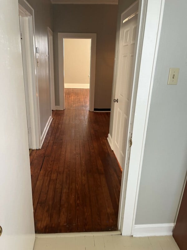 hallway with wood-type flooring