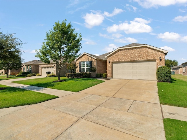 single story home with a front lawn and a garage