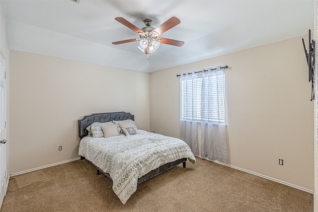 bedroom featuring carpet floors and ceiling fan