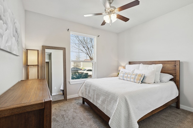 bedroom featuring ceiling fan and carpet floors