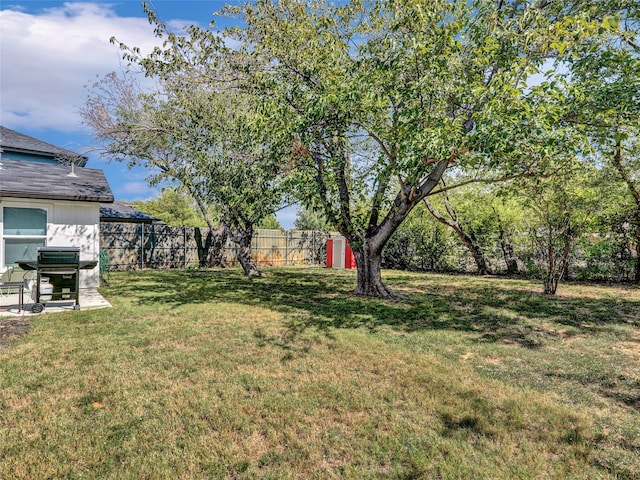 view of yard with a storage shed