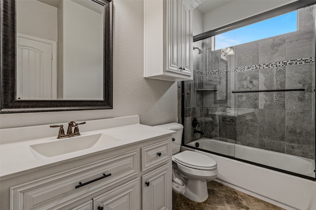 full bathroom featuring vanity, toilet, and enclosed tub / shower combo