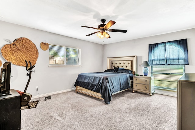 bedroom featuring carpet floors and ceiling fan