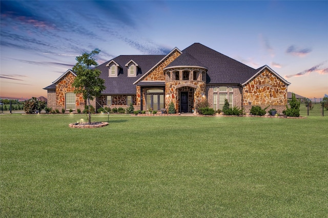 view of front of home with a yard